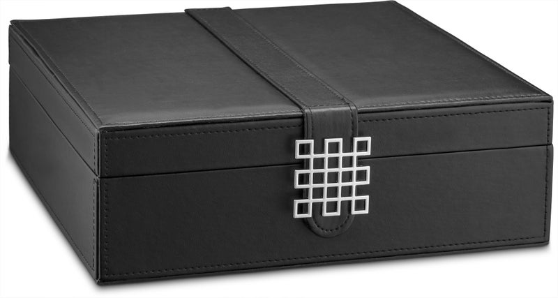 Glenor Co 12 Section Necklace Organizer - Large Mirror - 2 Trays - PU Leather - Black - Jewelry Box - Modern Buckle Closure - Fits Necklace & Bracelet - Jewelry Holder for Women Teens & Girls - Image 4